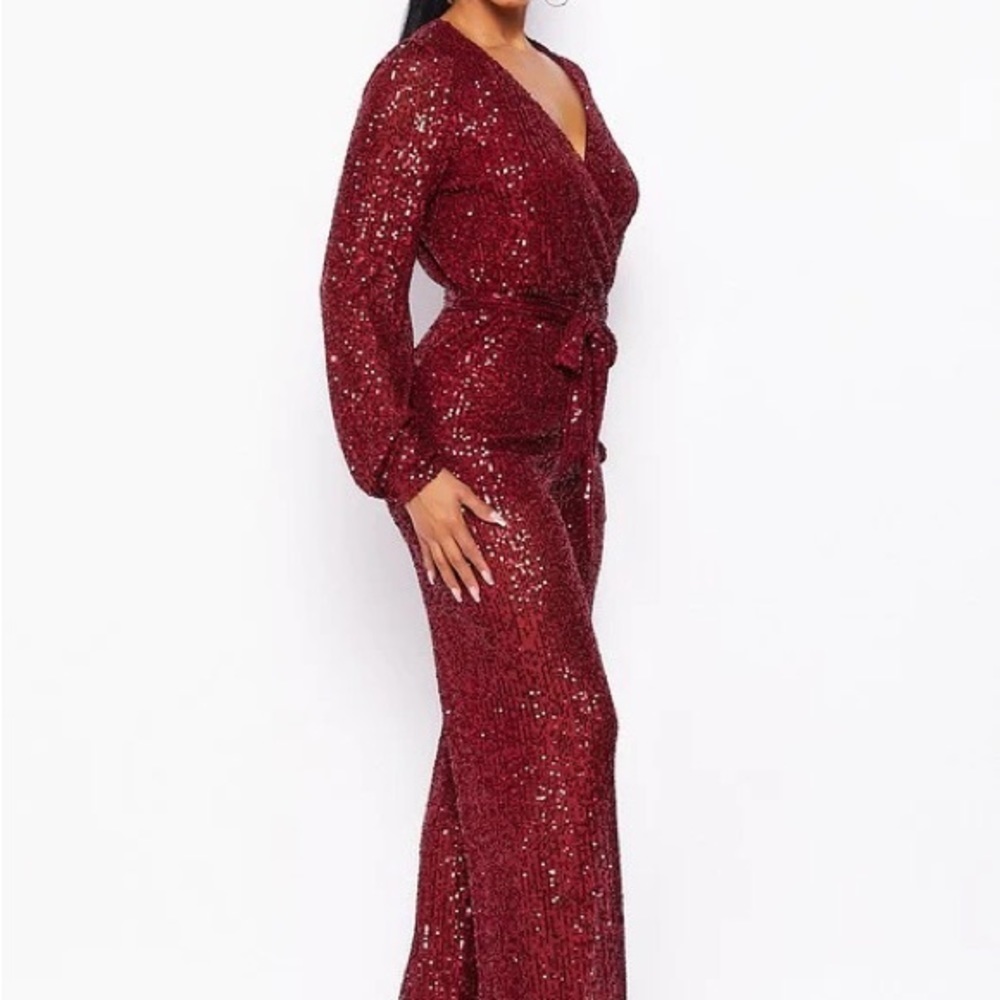 #70 Radiant Burgundy Sequin Jumpsuit - Picture 4 of 8